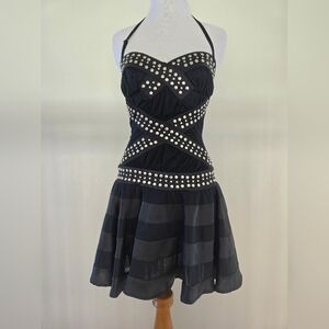 Bebe Studded Corset Mini Black Dress XS
